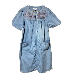 Go Softly Patio‎ Denim House Dress Embroidery With Sequence Women's Size Small.